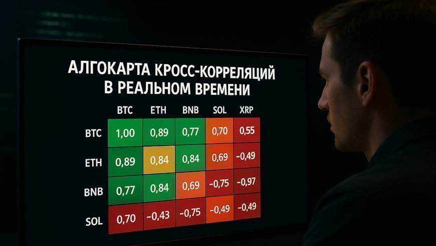 Алгокарта кросс-корреляций криптовалют в реальном времени